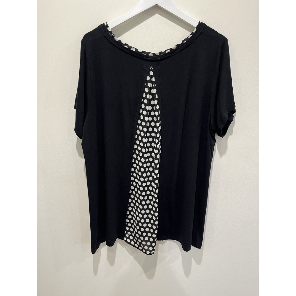 Rose & Olive Blouse Women's 2X Short Sleeve Shirt Polka Dot Tunic Black Casual - Picture 2 of 8